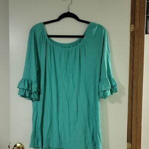 Teal Ruffle Sleeve Scoop Neck Tunic